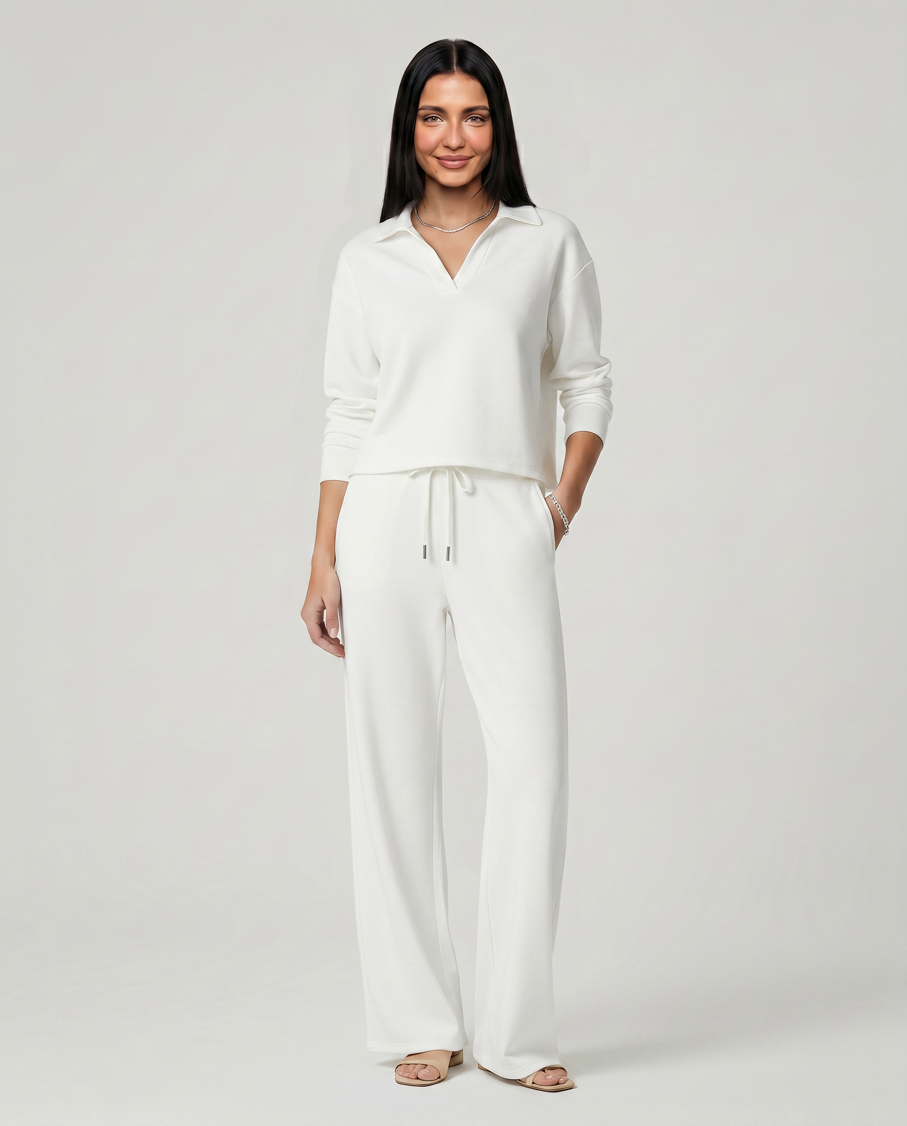 Relaxed Two-Piece Set With Wide-Leg Pants