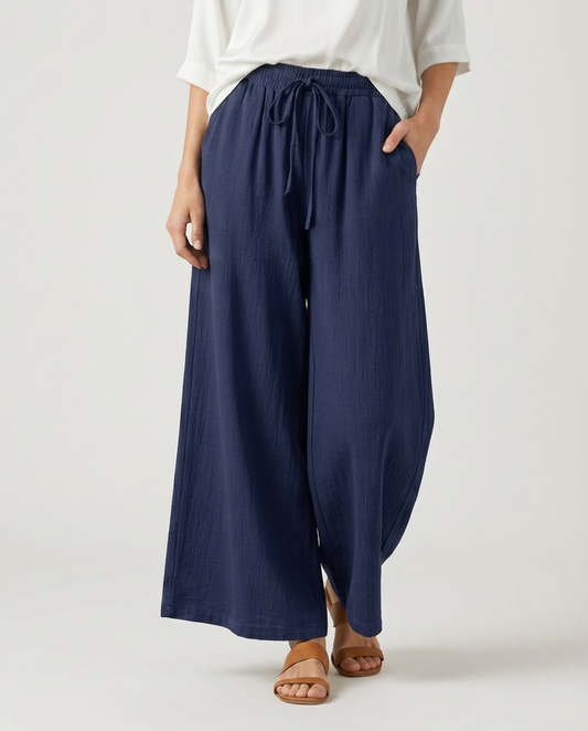 Relaxed Wide-Leg Trousers With Drawstring