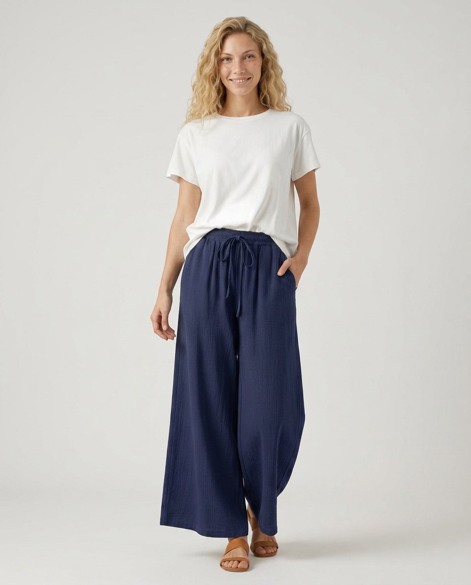 Relaxed Wide-Leg Trousers With Drawstring