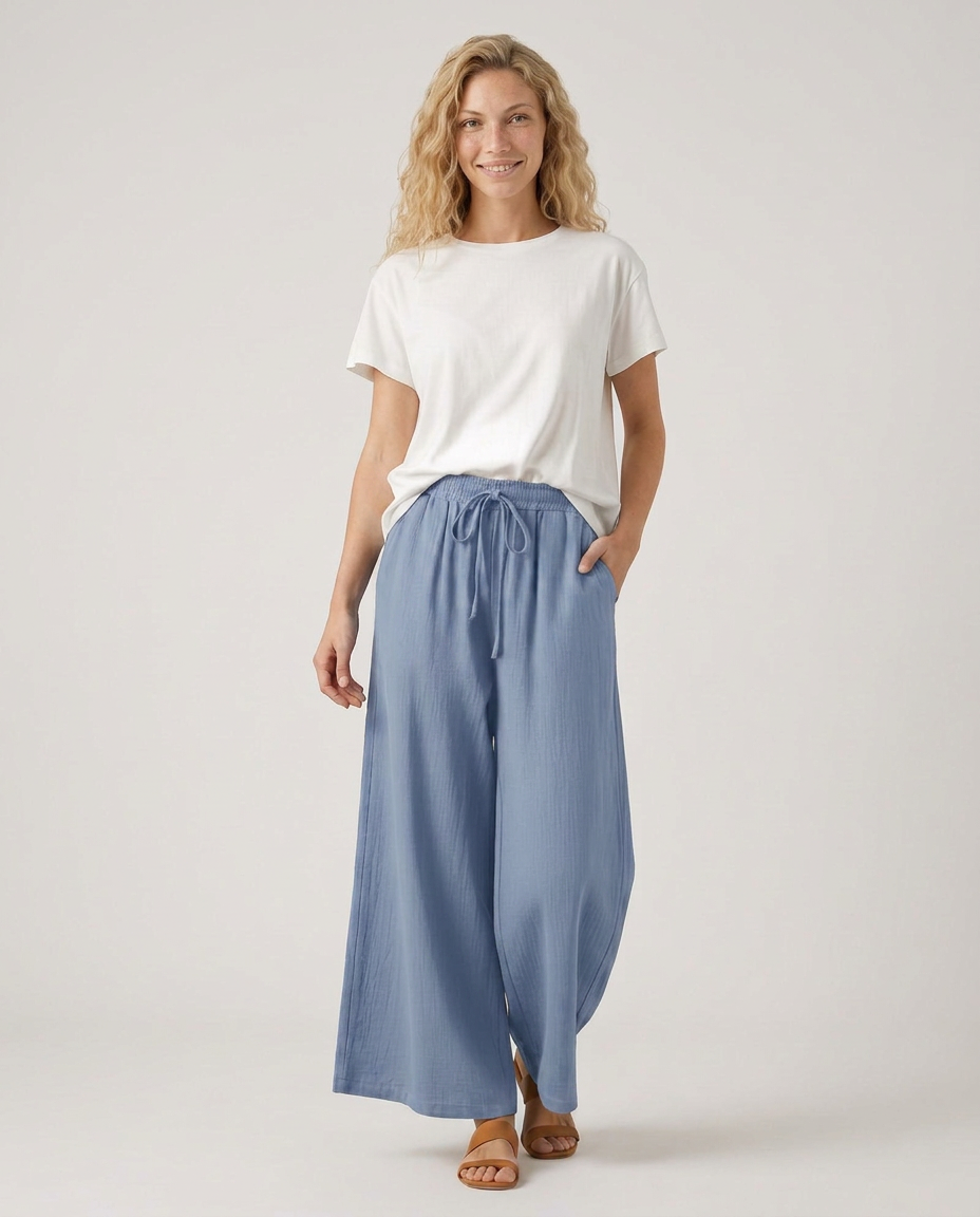Relaxed Wide-Leg Trousers With Drawstring