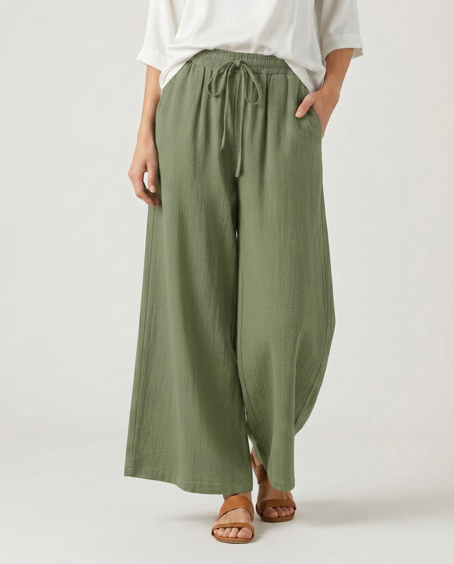 Relaxed Wide-Leg Trousers With Drawstring
