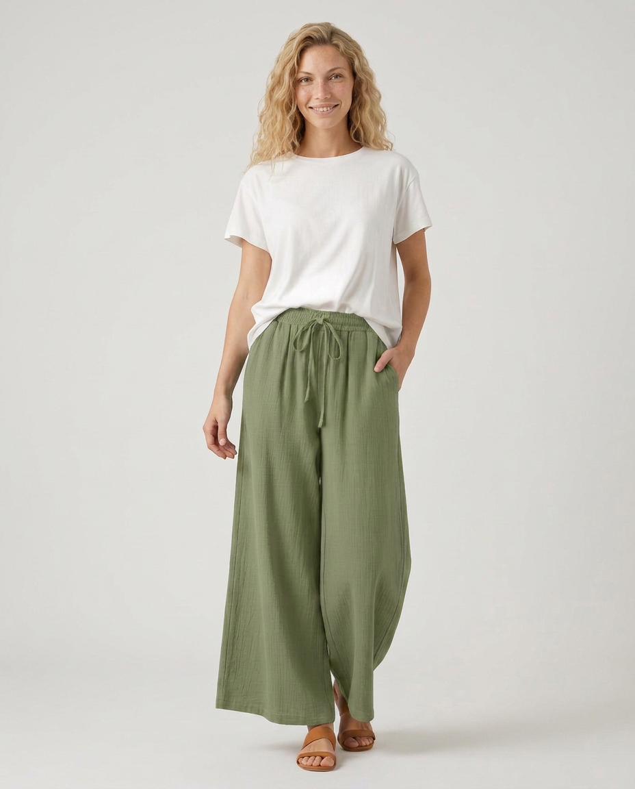 Relaxed Wide-Leg Trousers With Drawstring