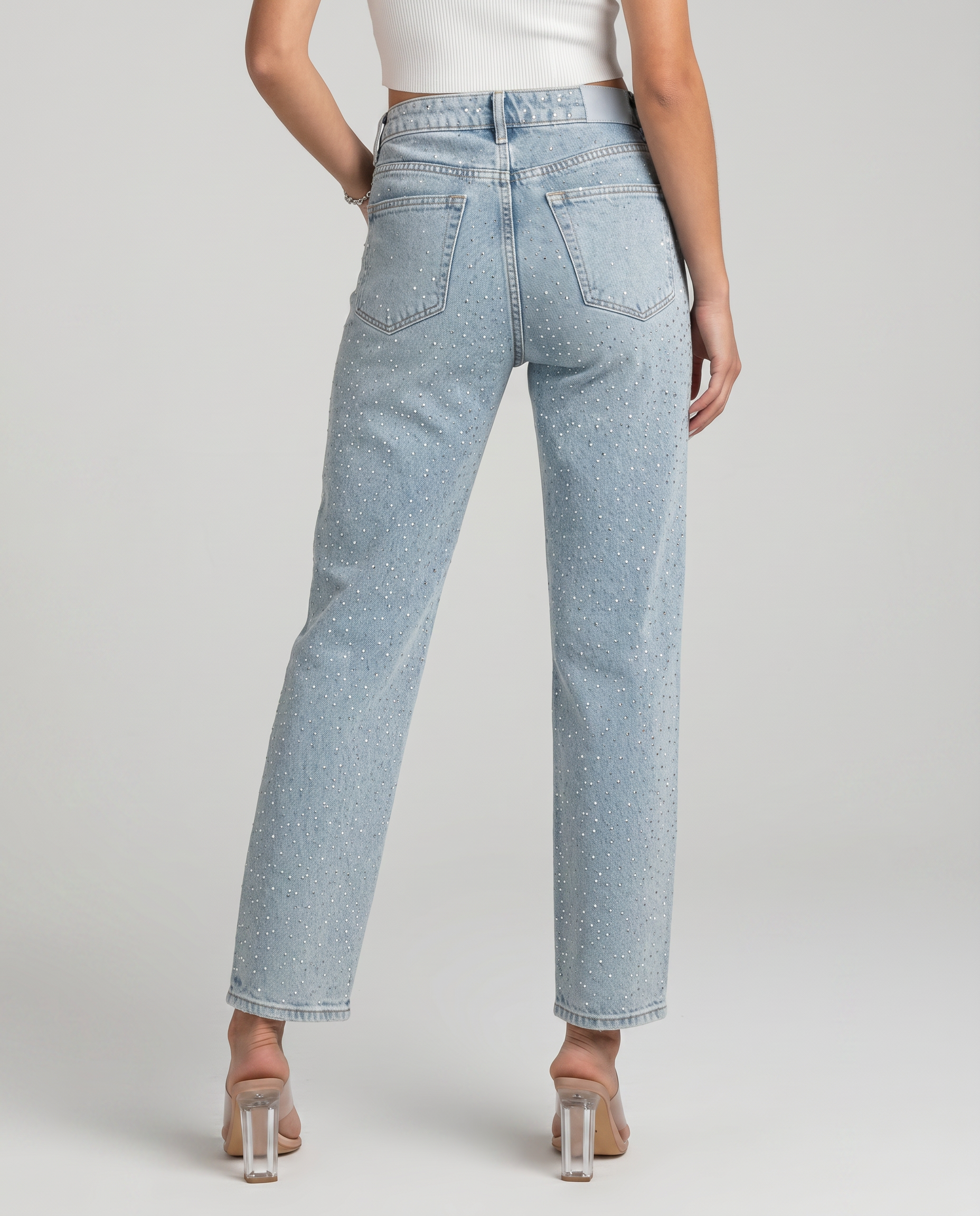 Shimmer Denim High Waist Straight-Leg Jeans