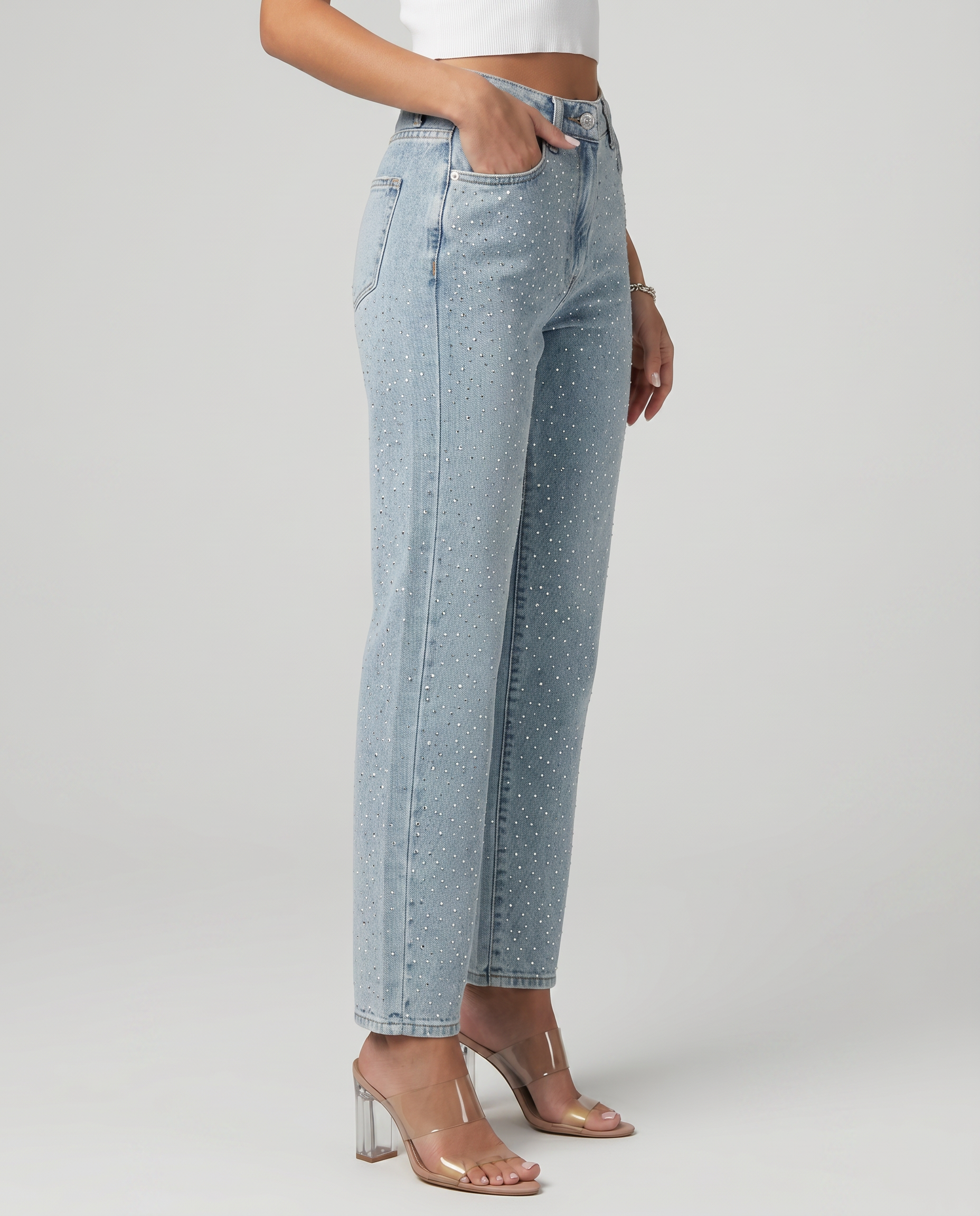 Shimmer Denim High Waist Straight-Leg Jeans