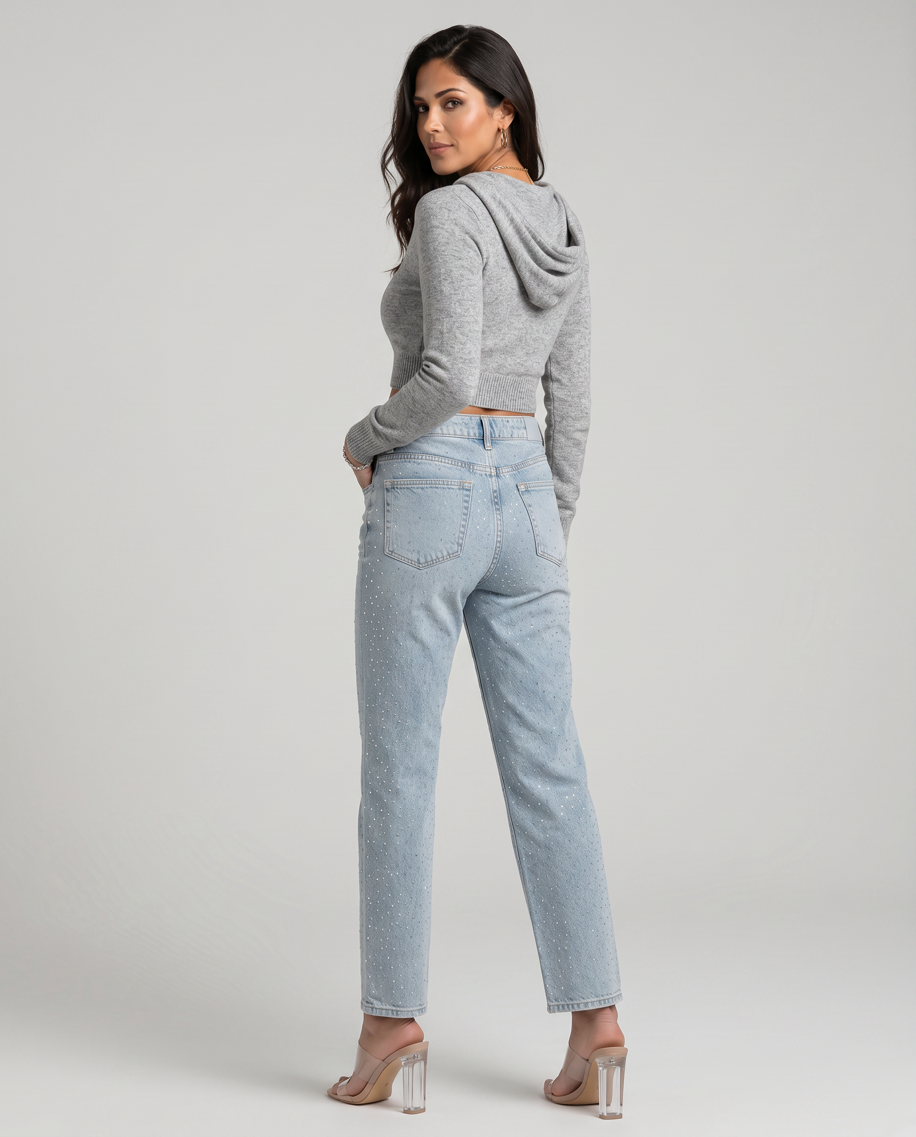 Shimmer Denim High Waist Straight-Leg Jeans