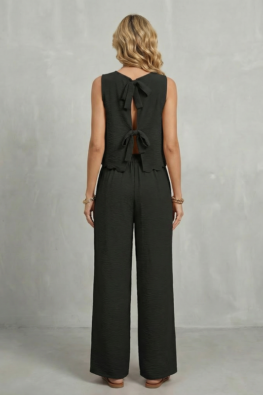 Sleeveless Two-Piece Set Open-Back Bow