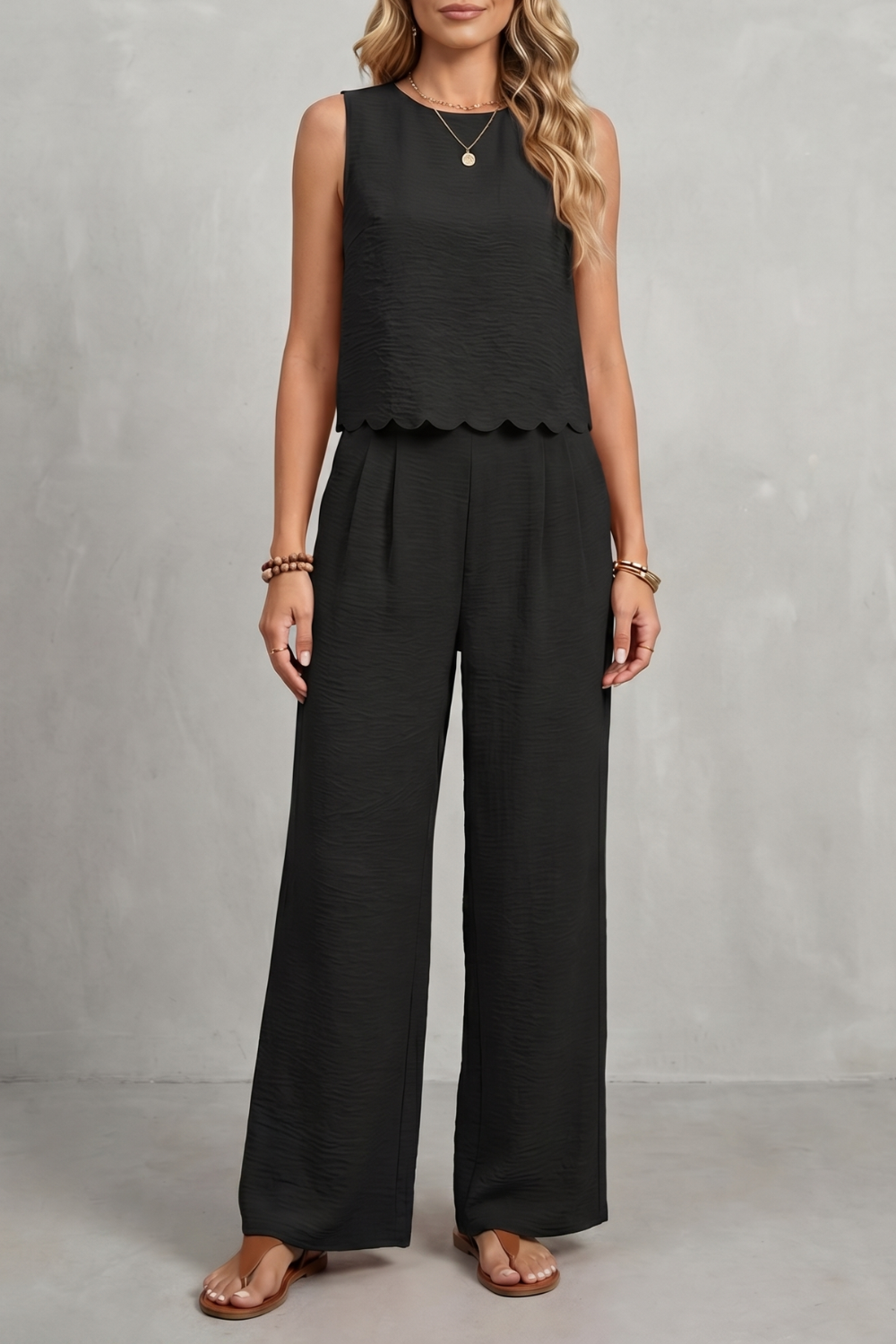Sleeveless Two-Piece Set Open-Back Bow