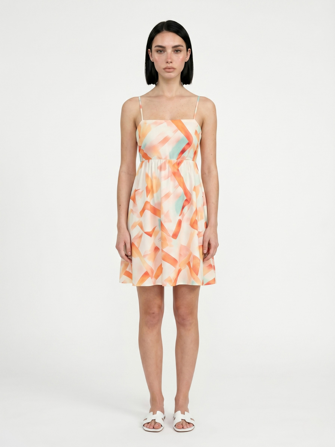 Square-Neck Mini Dress With Abstract Print