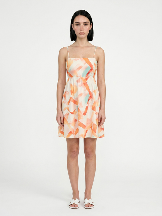 Square-Neck Mini Dress With Abstract Print
