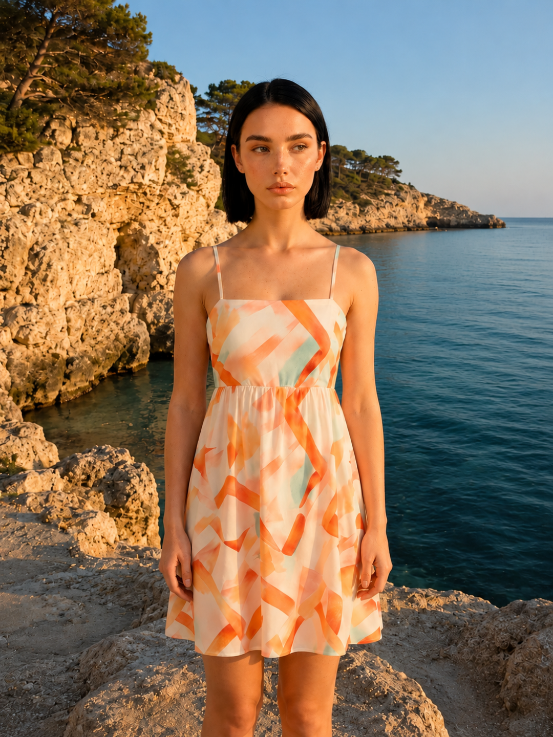 Square-Neck Mini Dress With Abstract Print