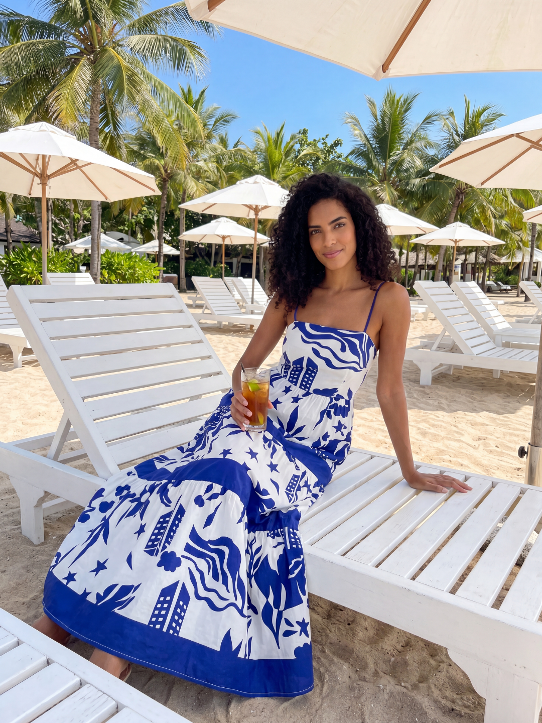 Square-Neck Tiered Maxi Dress With Tropical Print