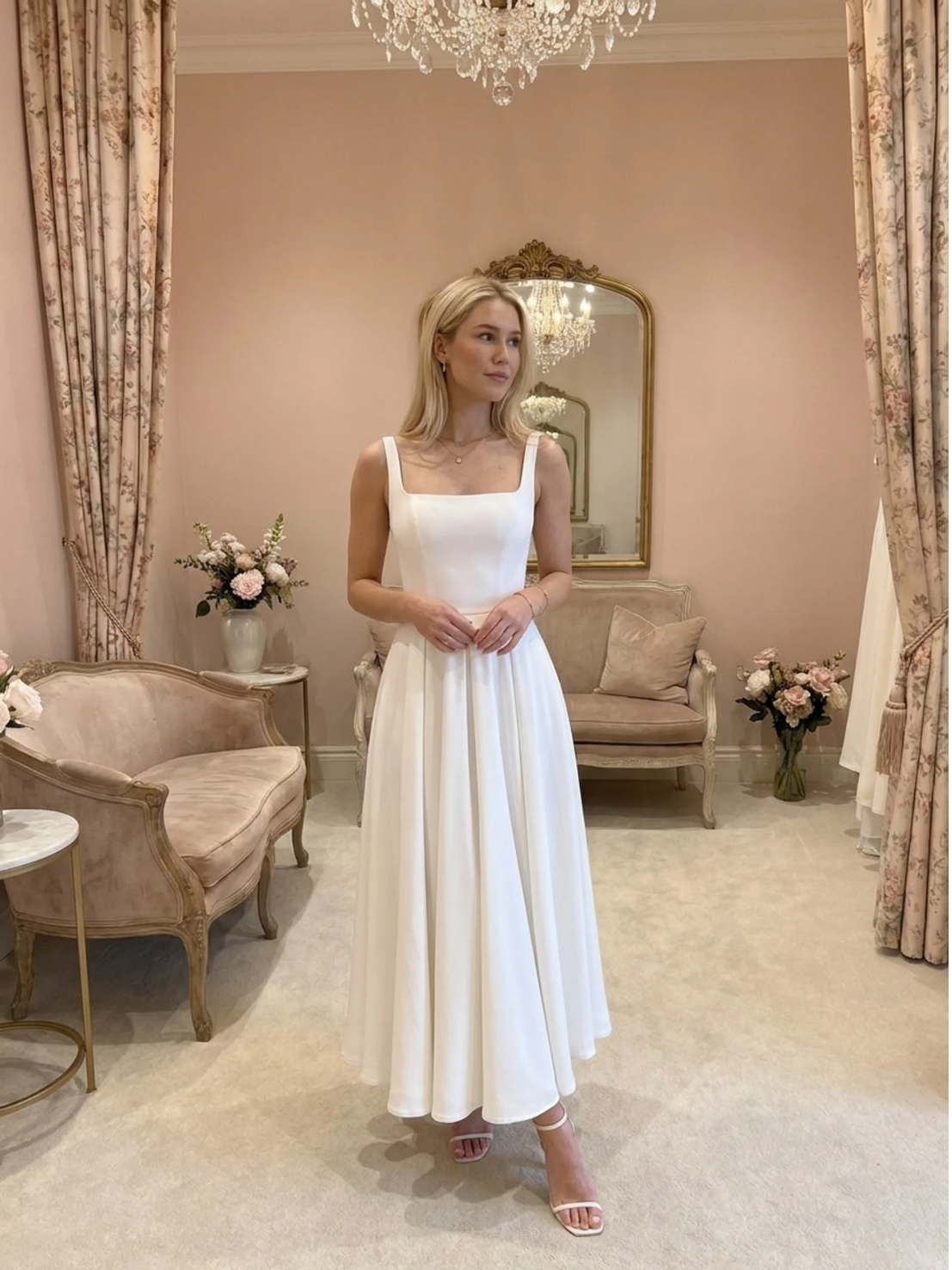 Strappy Square Neck Midi Dress