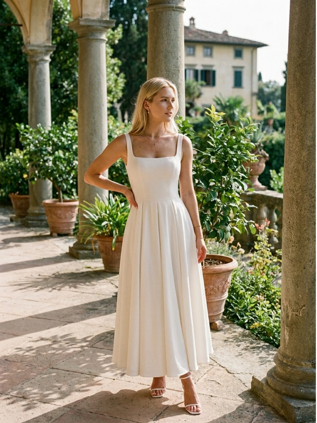 Strappy Square Neck Midi Dress