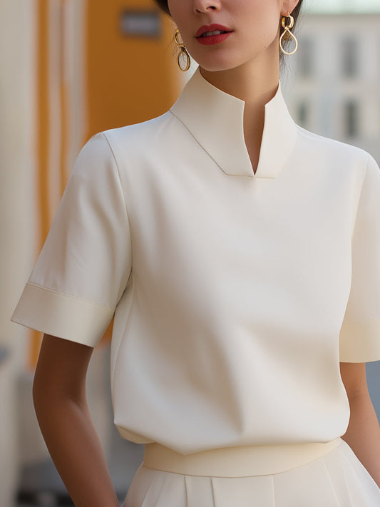 Structured Stand Collar Blouse With Split Detail