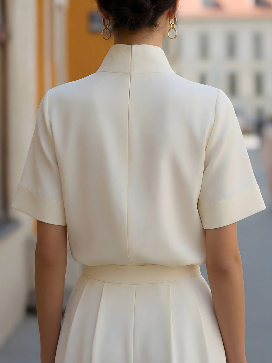 Structured Stand Collar Blouse With Split Detail