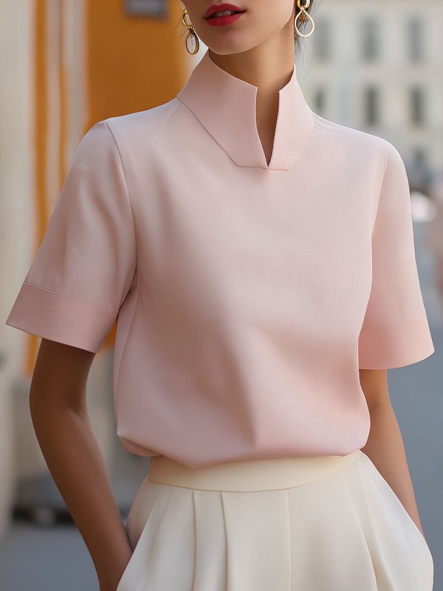 Structured Stand Collar Blouse With Split Detail