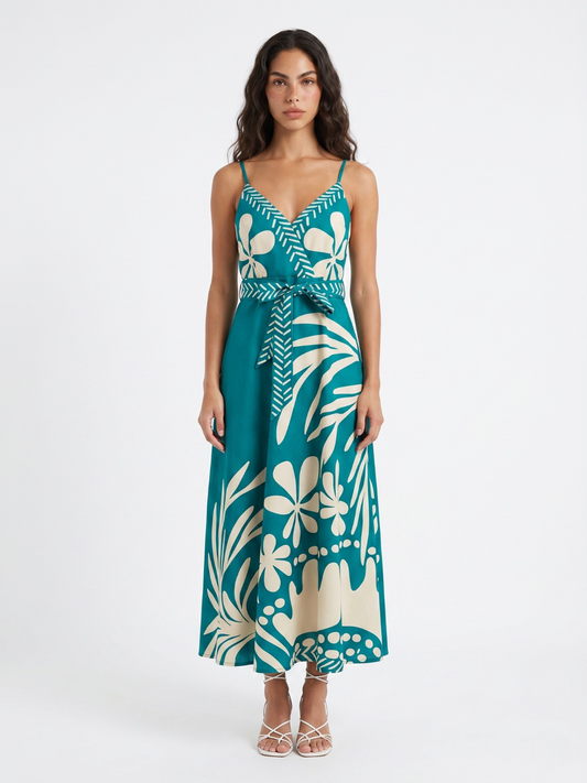 Surplice Maxi Dress With Tropical Print