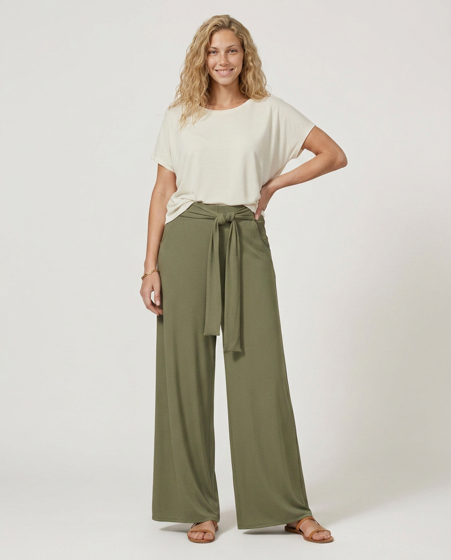 Tie-Waist Wide-Leg Trousers