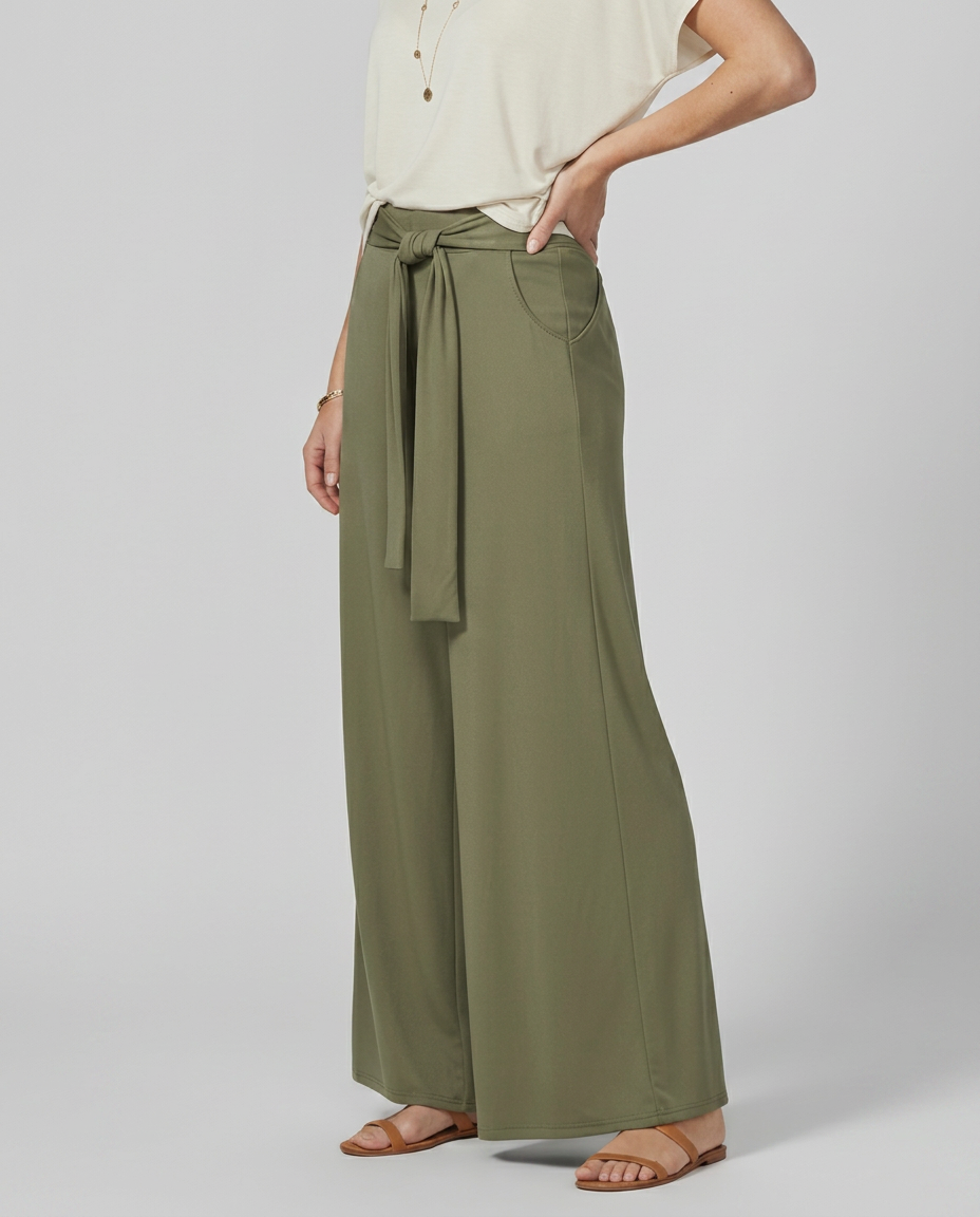 Tie-Waist Wide-Leg Trousers