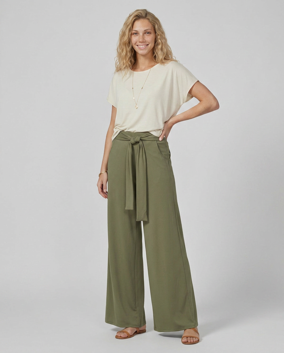 Tie-Waist Wide-Leg Trousers