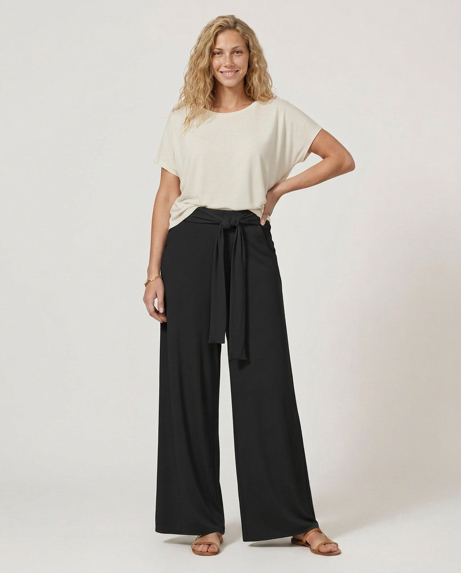 Tie-Waist Wide-Leg Trousers