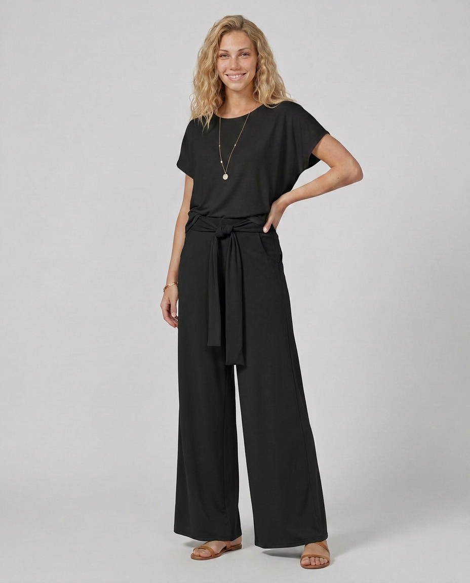 Tie-Waist Wide-Leg Trousers