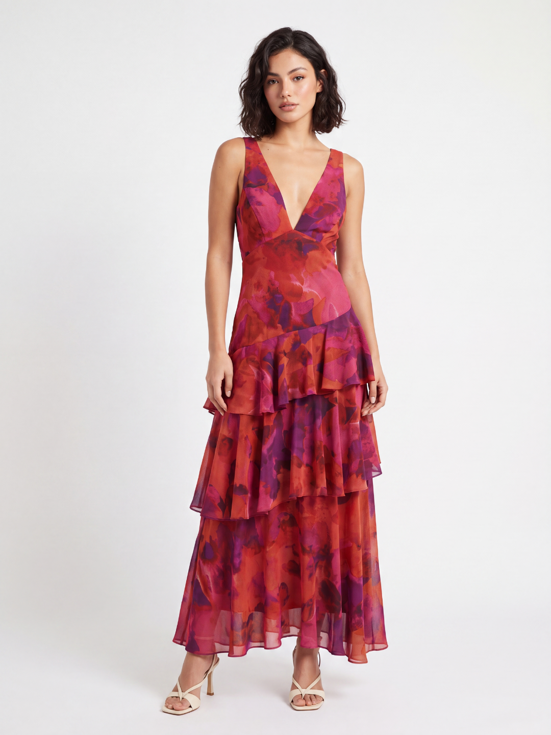 Tiered Ruffle Midi Dress With Strappy Back