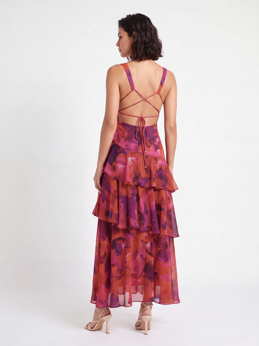 Tiered Ruffle Midi Dress With Strappy Back