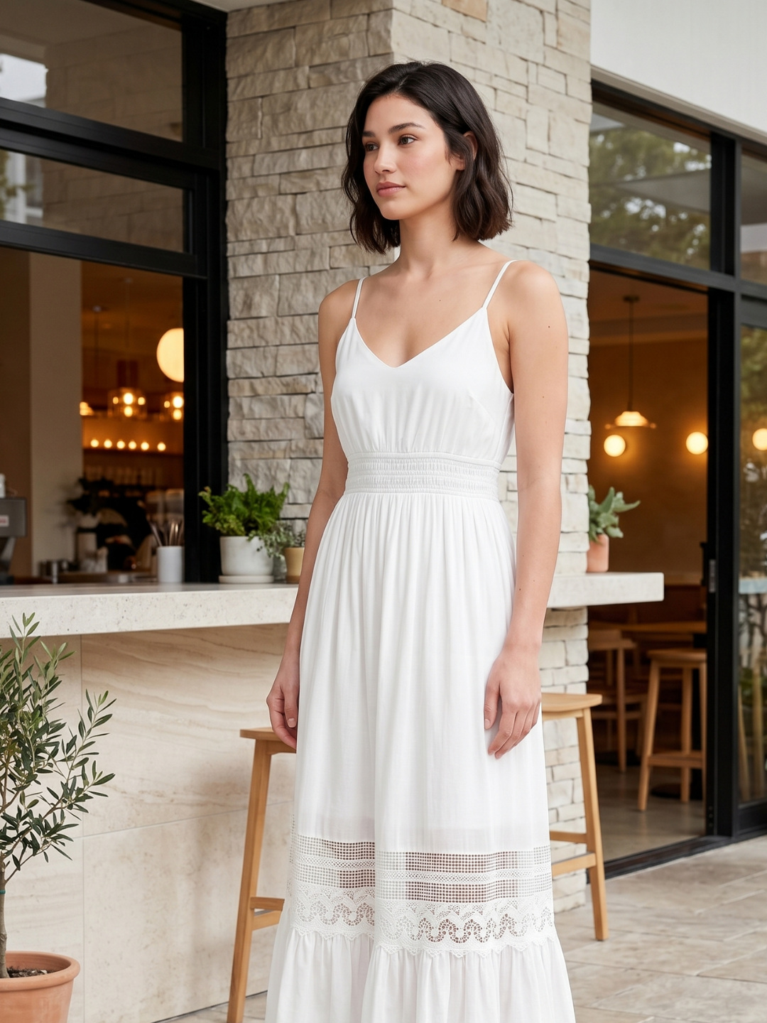V-Neck Lace-Trim Maxi Dress