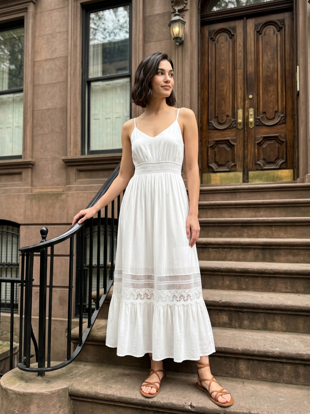 V-Neck Lace-Trim Maxi Dress