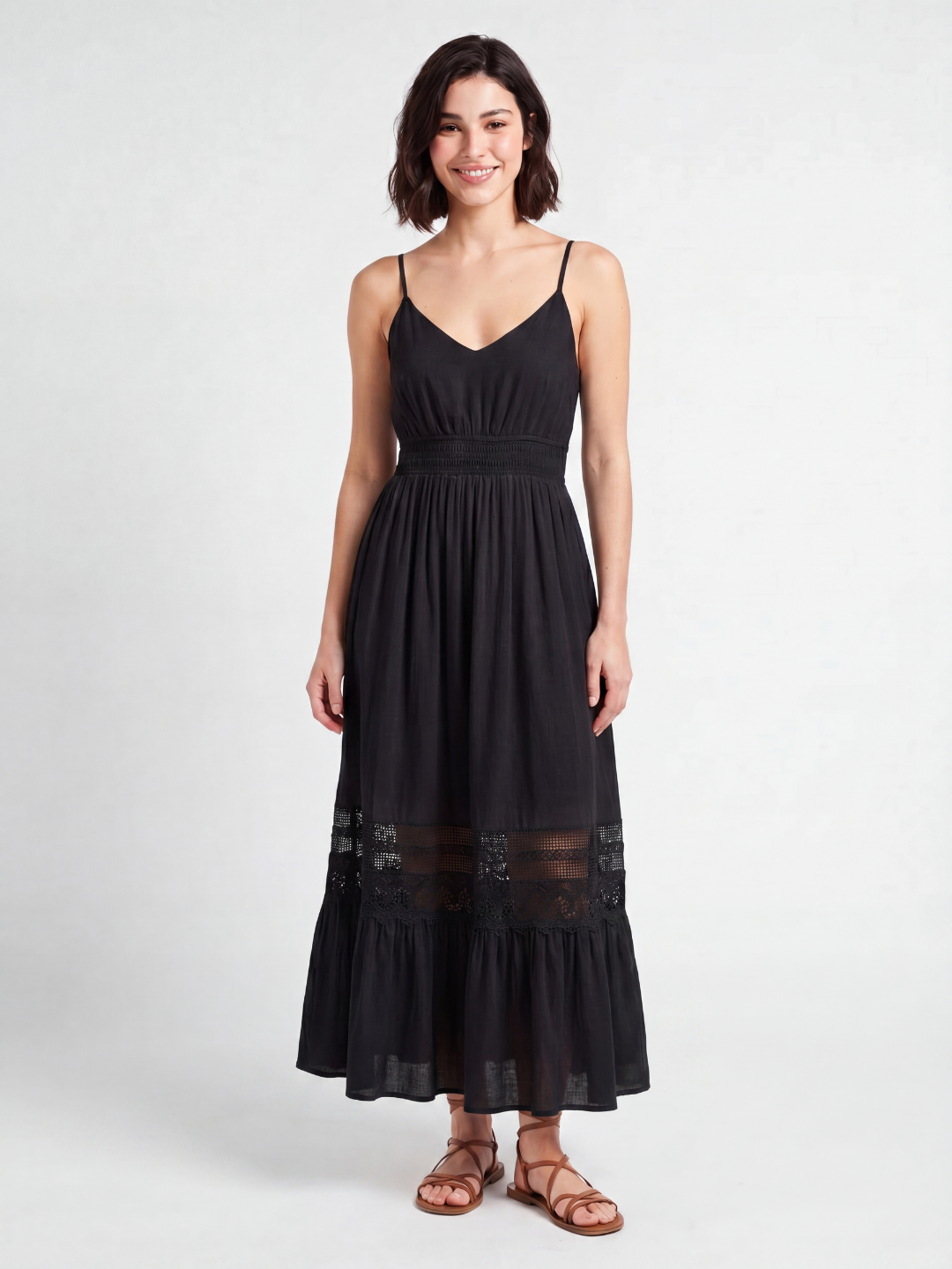 V-Neck Lace-Trim Maxi Dress