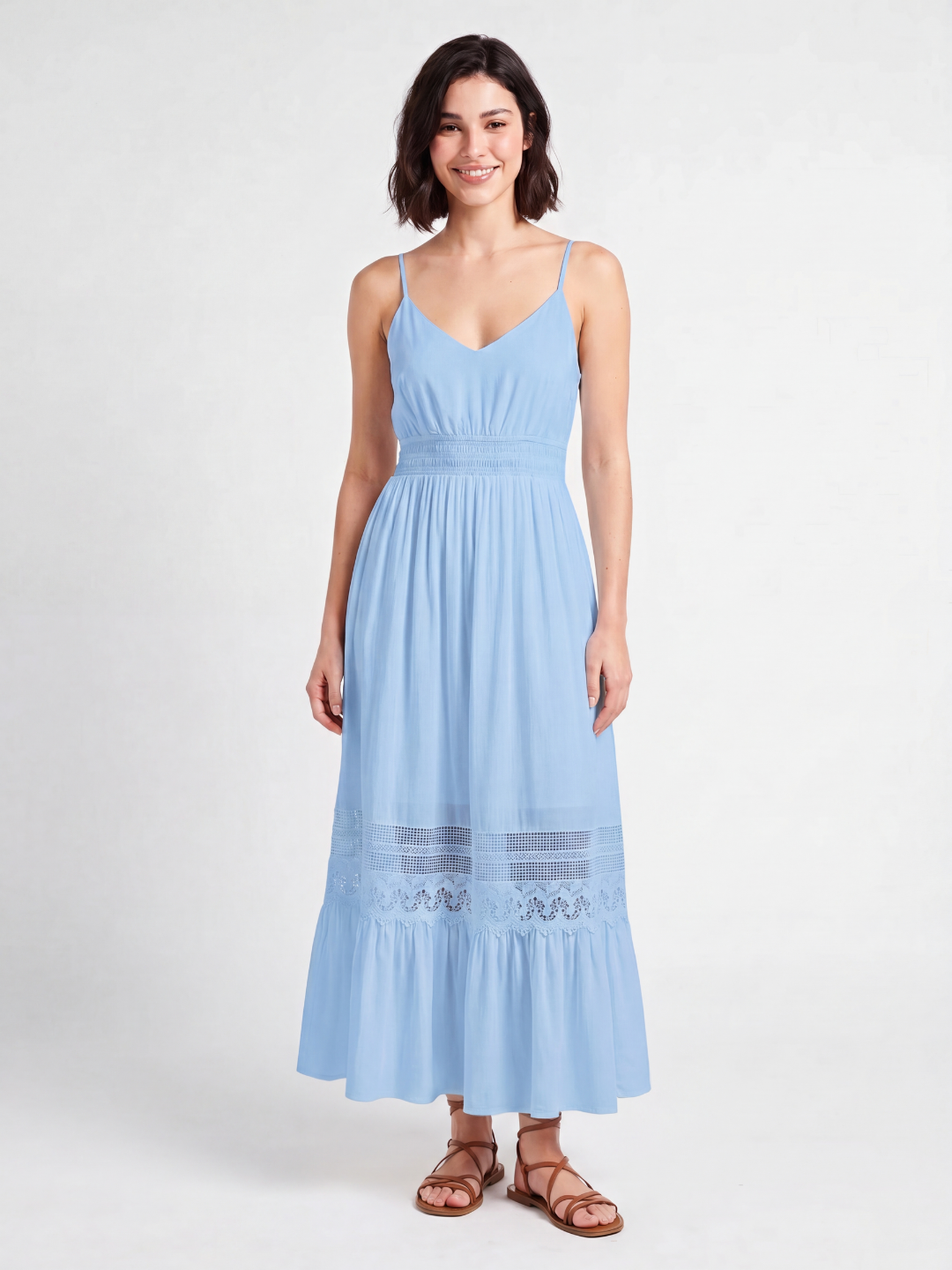 V-Neck Lace-Trim Maxi Dress