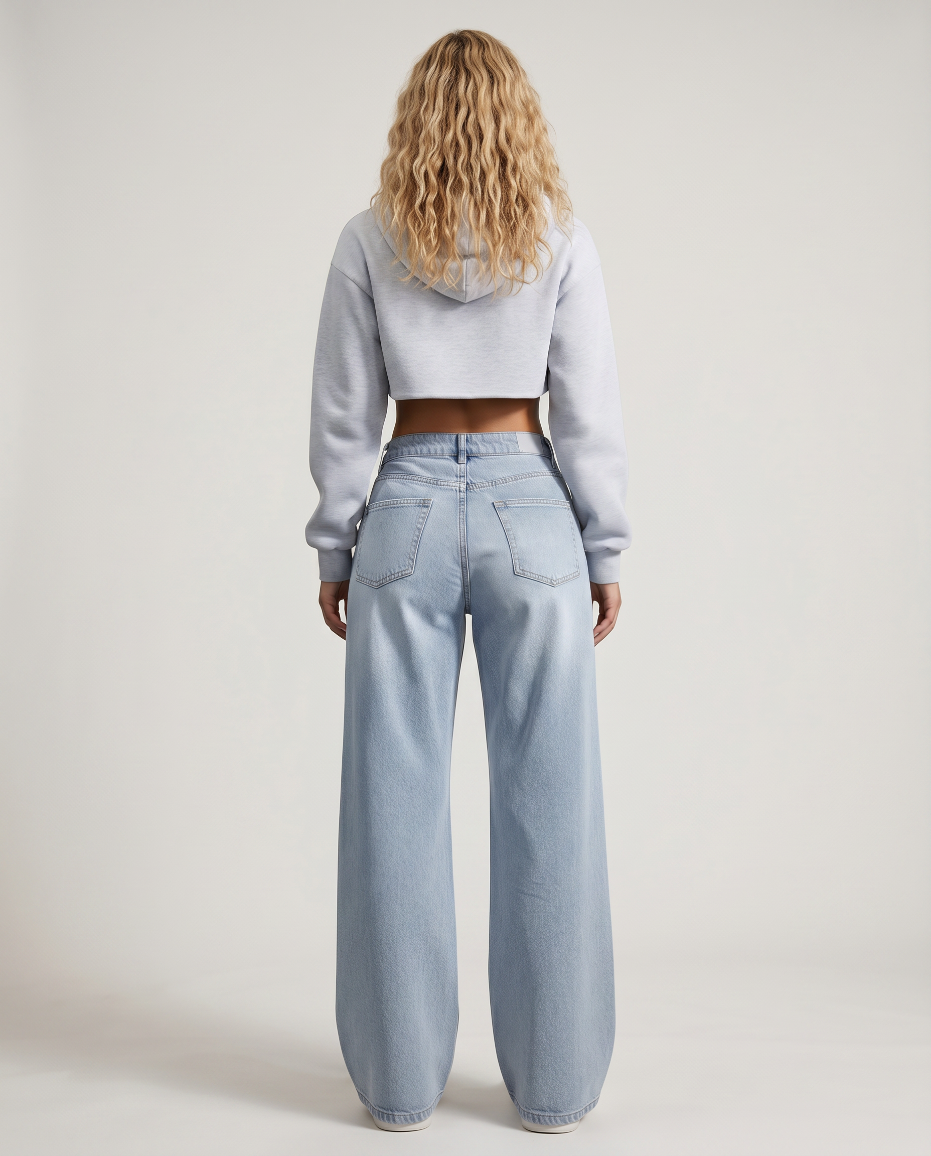 Wide-Leg Denim Jeans with Long Hem