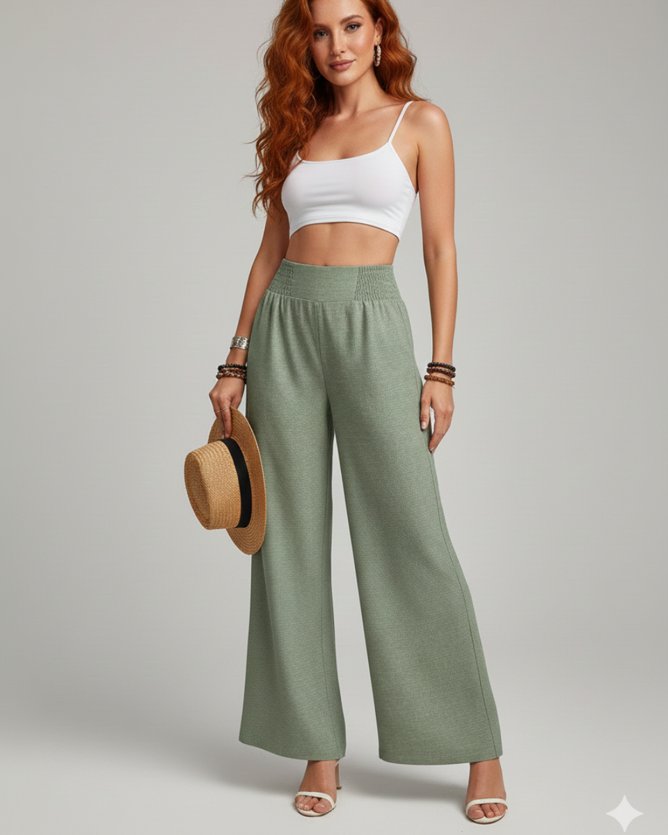 Wide-Leg Pants With Elastic Waist