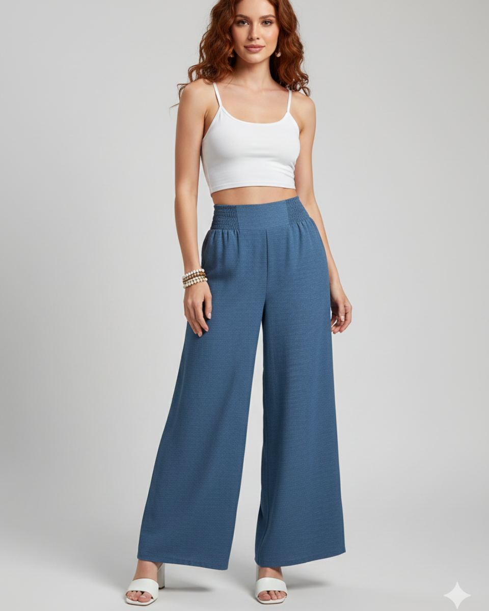 Wide-Leg Pants With Elastic Waist