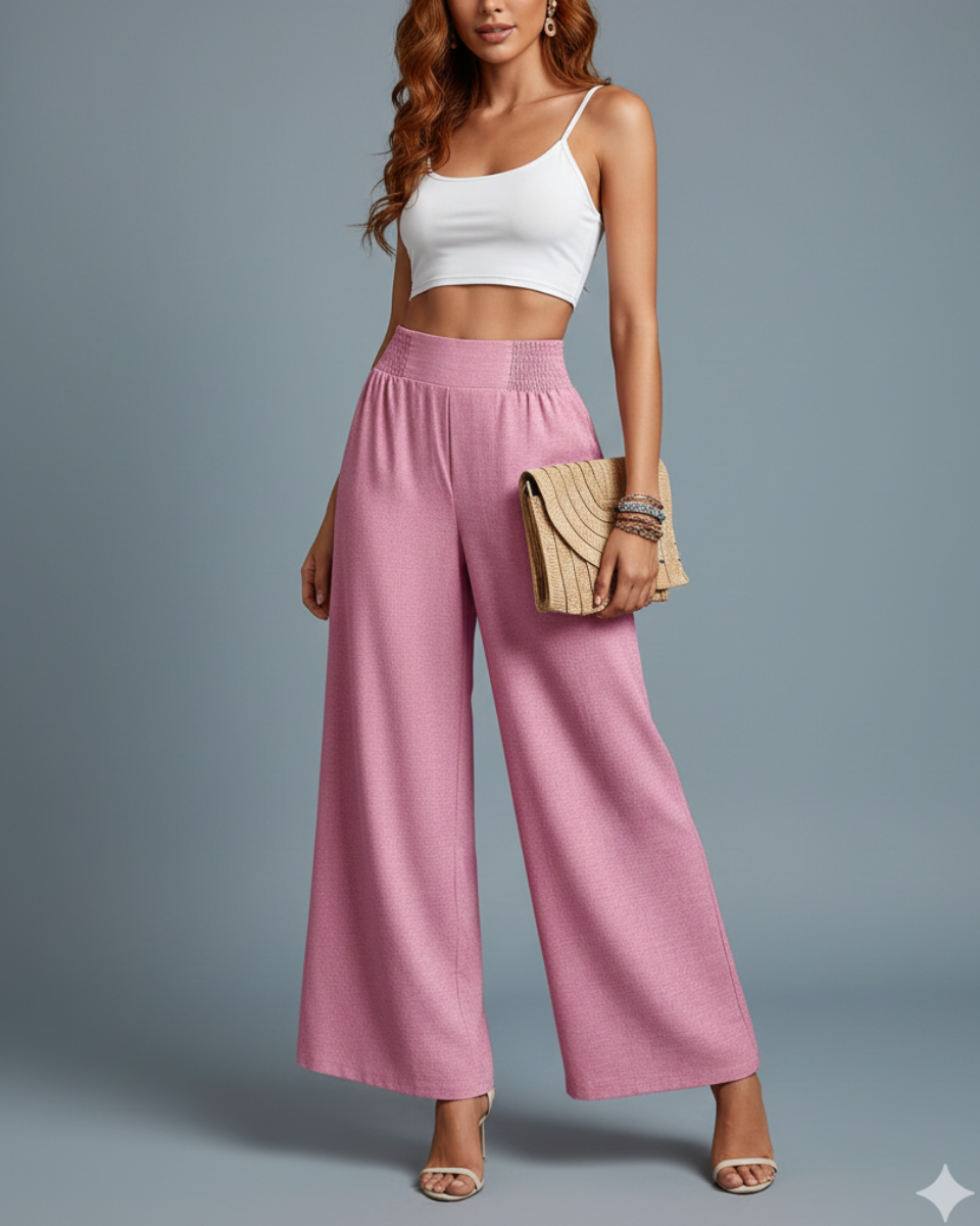Wide-Leg Pants With Elastic Waist