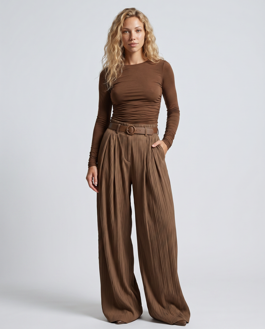 Wide-Leg Pleated Trousers