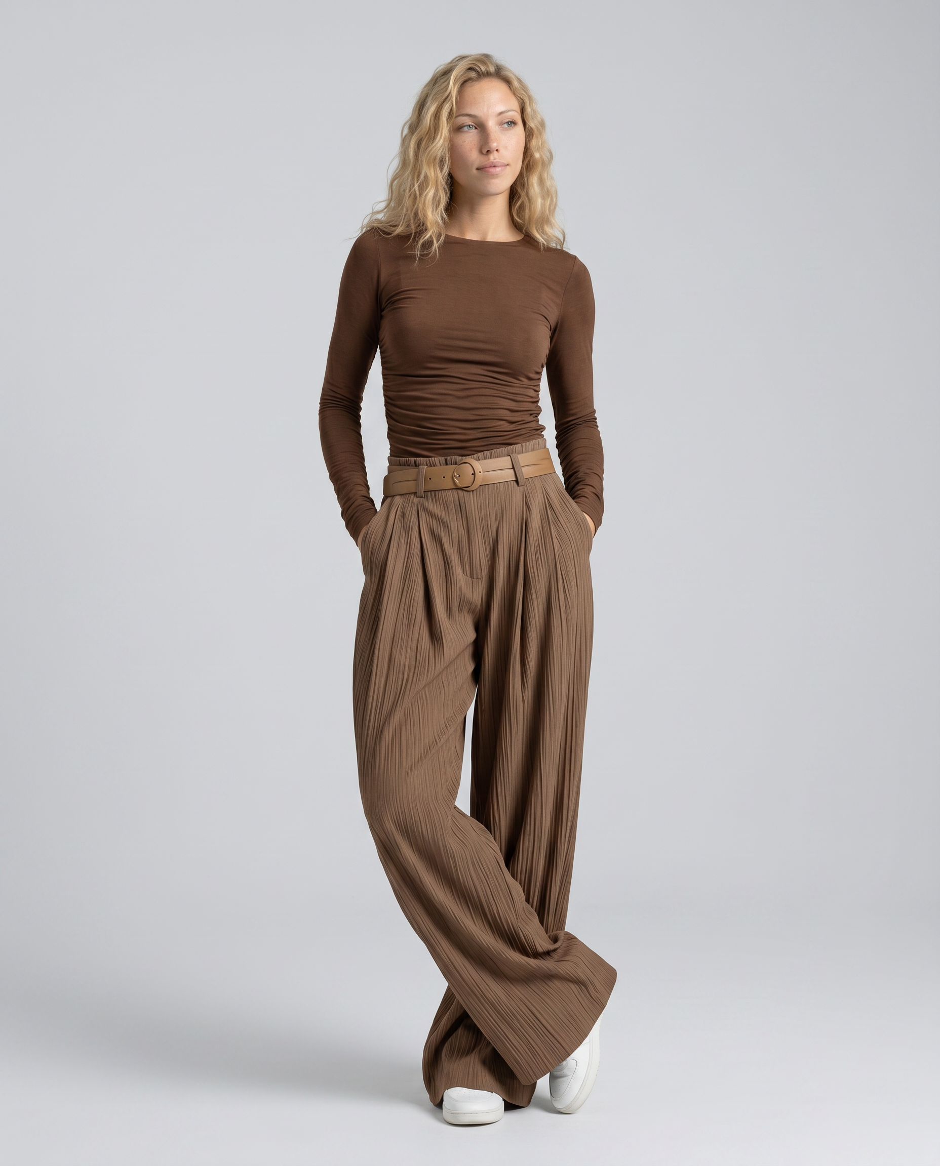 Wide-Leg Pleated Trousers