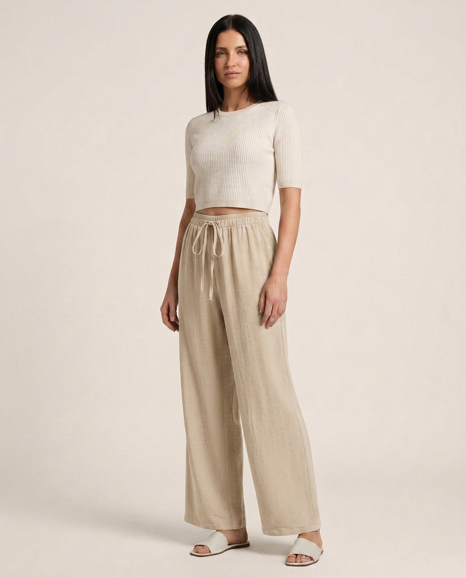 Wide-Leg Trousers With Drawstring Waist