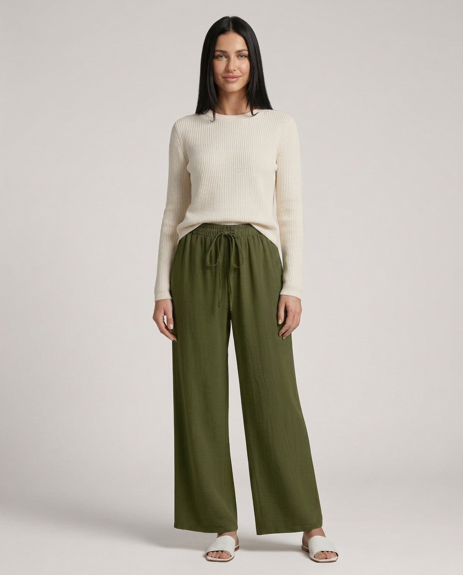 Wide-Leg Trousers With Drawstring Waist