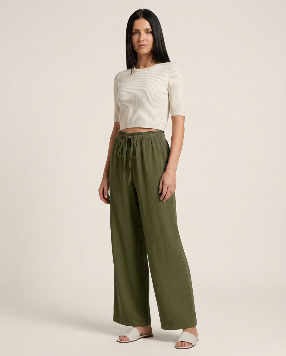 Wide-Leg Trousers With Drawstring Waist