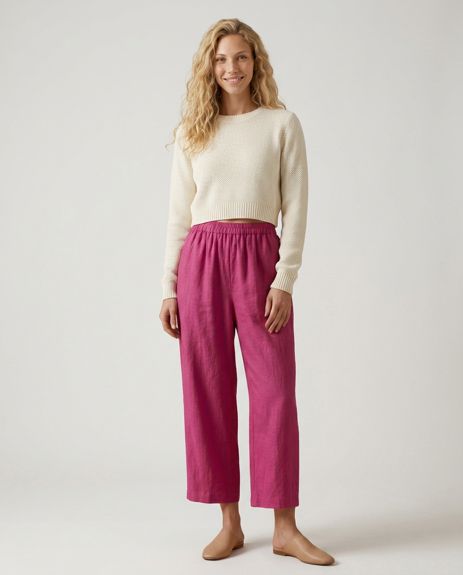 Wide Leg Trousers With Elastic Waistband