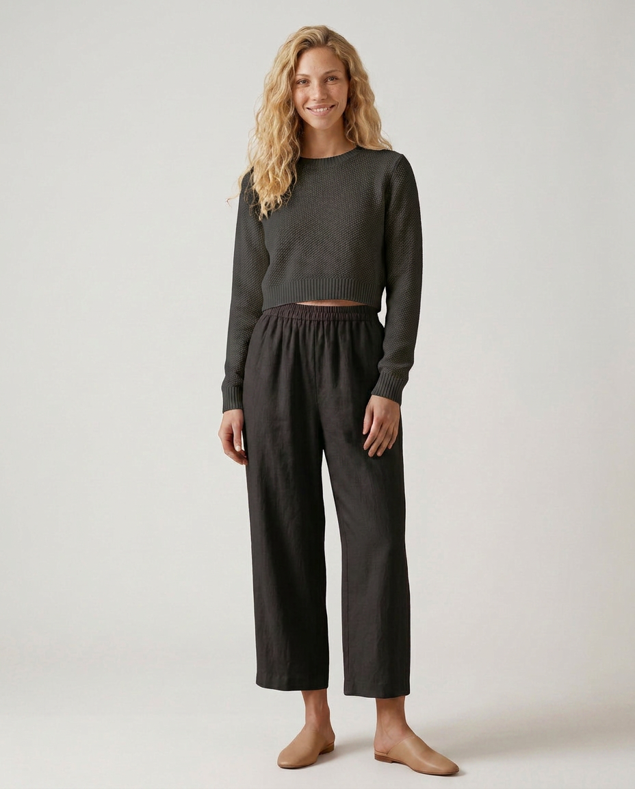 Wide Leg Trousers With Elastic Waistband