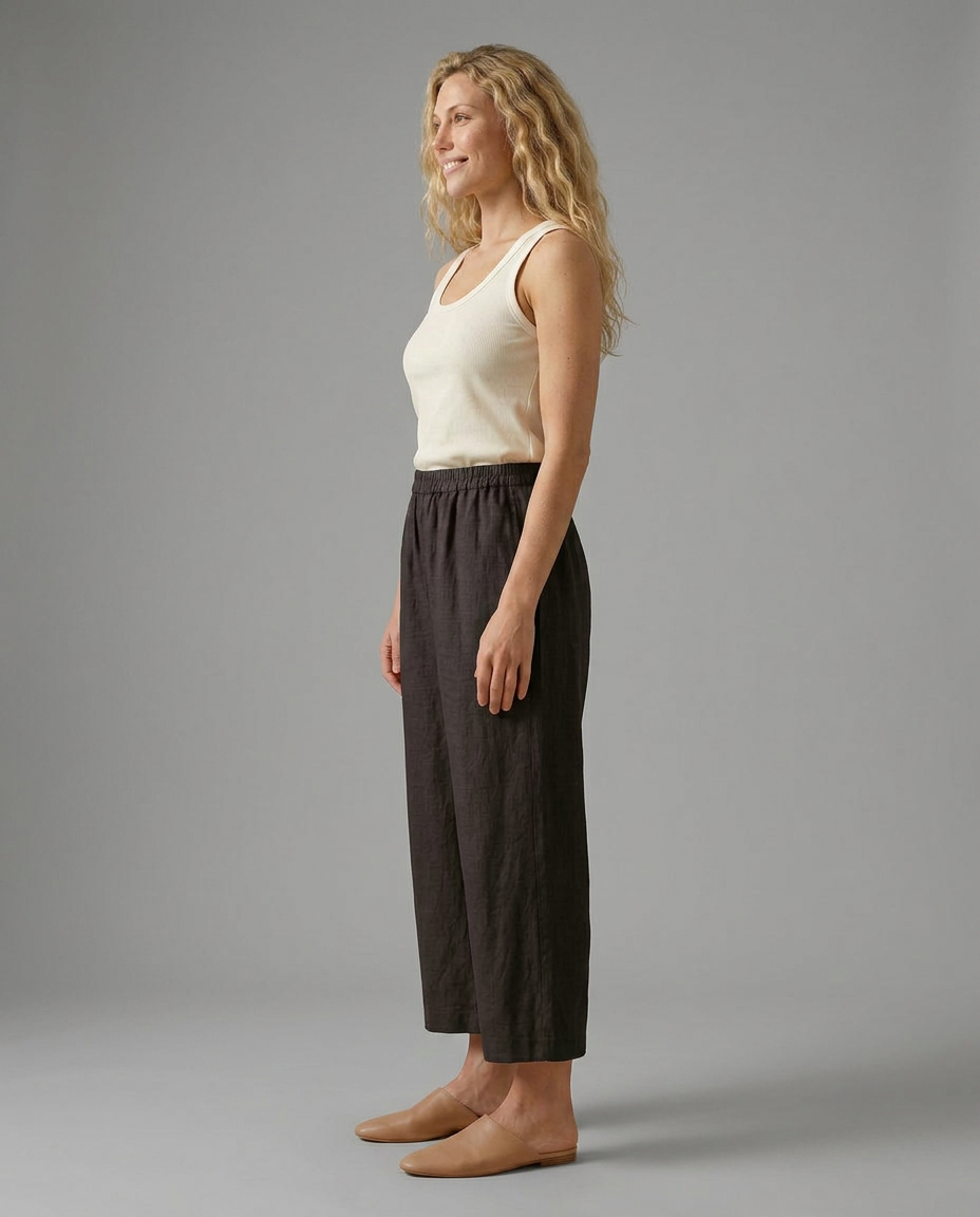 Wide Leg Trousers With Elastic Waistband