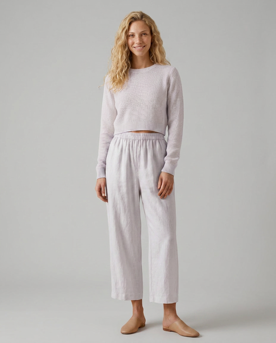 Wide Leg Trousers With Elastic Waistband