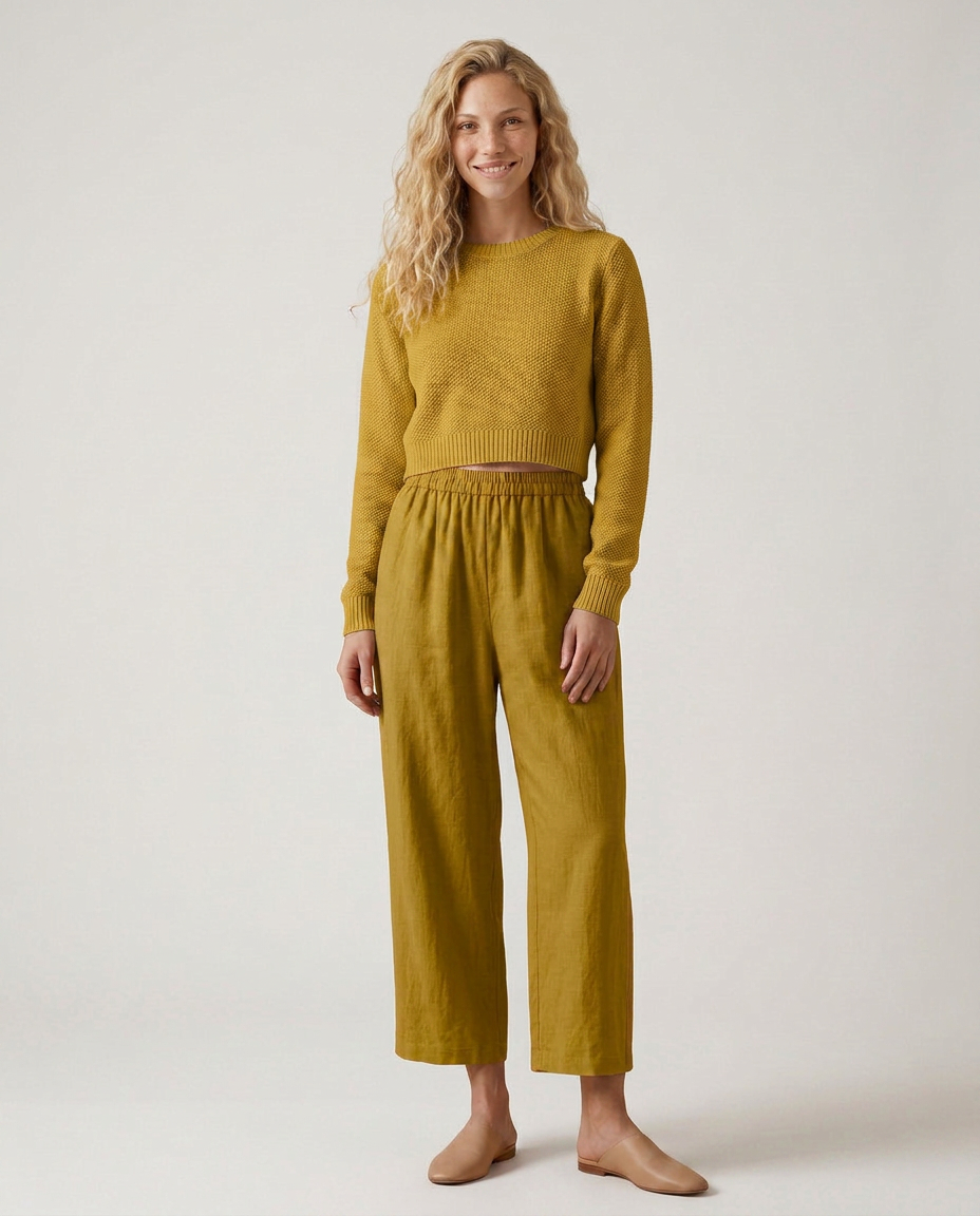 Wide Leg Trousers With Elastic Waistband