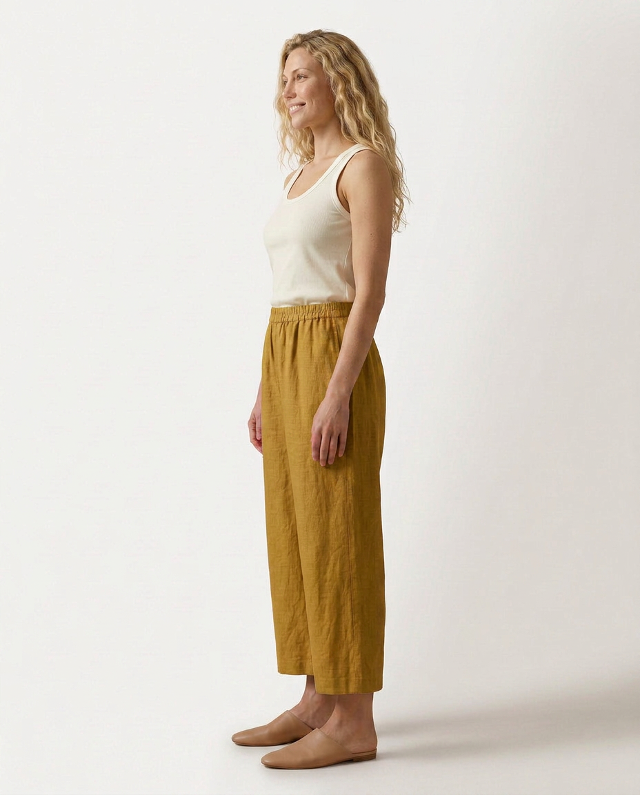 Wide Leg Trousers With Elastic Waistband